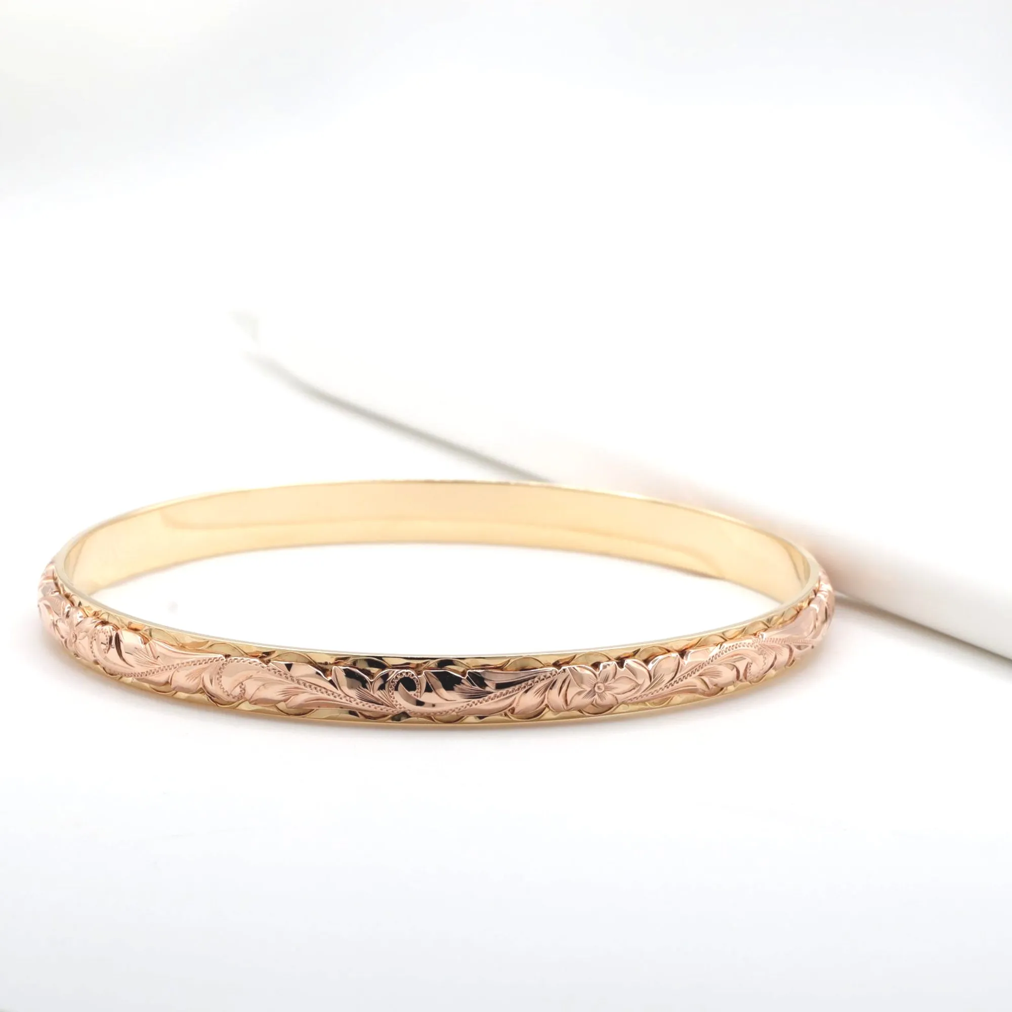 Hawaii Bangles Made Of 14K Two Tone Gold (6mm width, Dome Style)