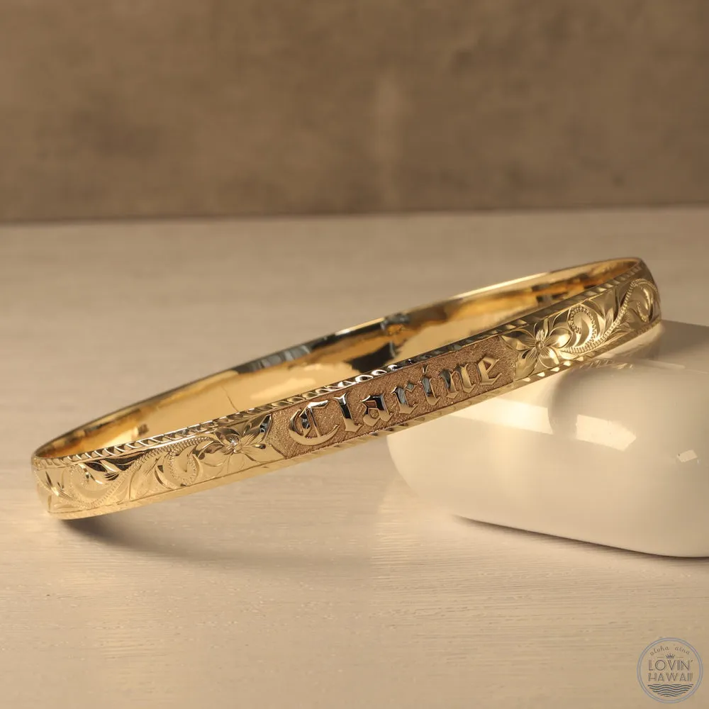 Hawaiian Gold Bracelet With Custom Name Engraving (8mm width, Dome Style)