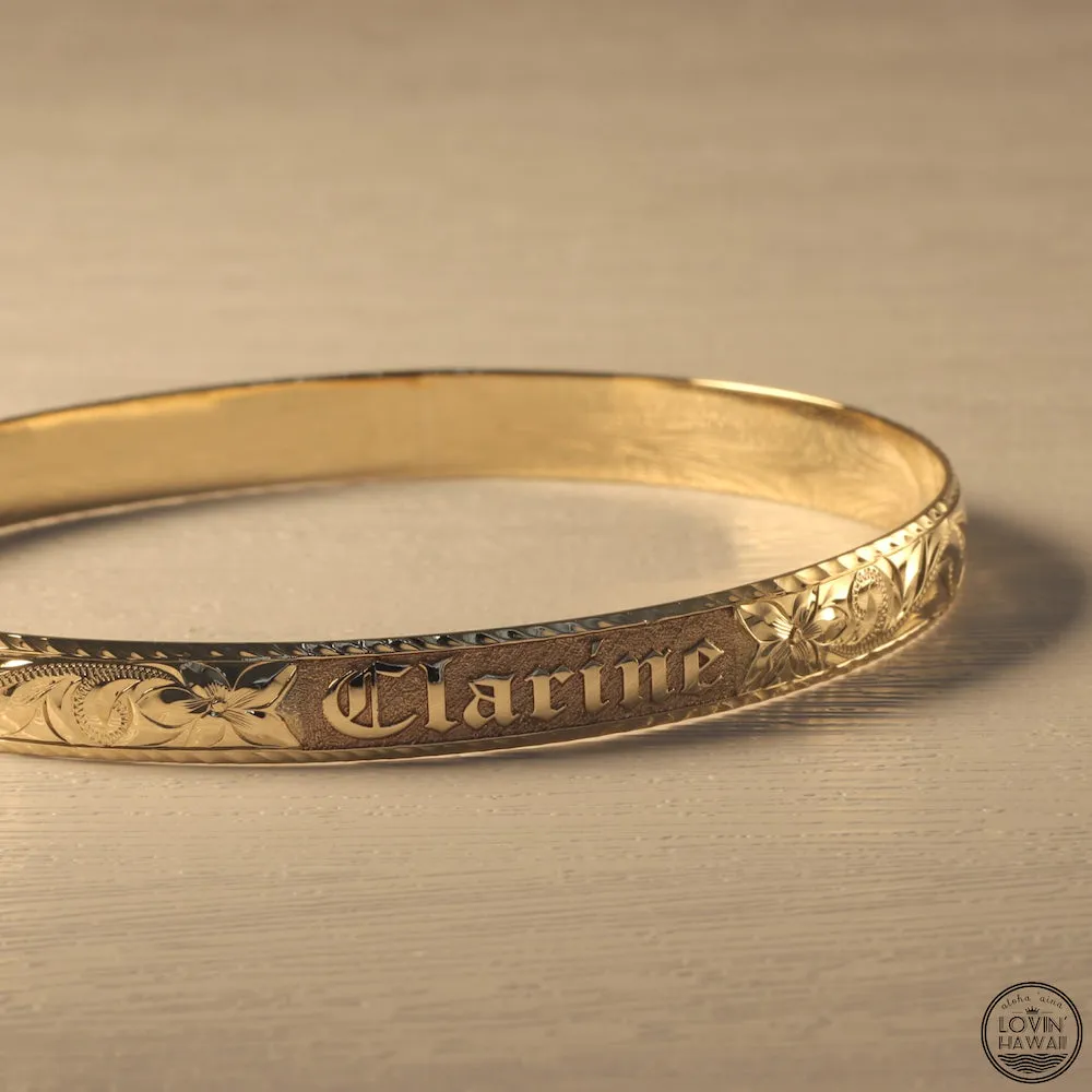 Hawaiian Gold Bracelet With Custom Name Engraving (8mm width, Dome Style)