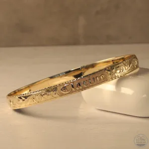 Hawaiian Gold Bracelet With Custom Name Engraving (8mm width, Dome Style)