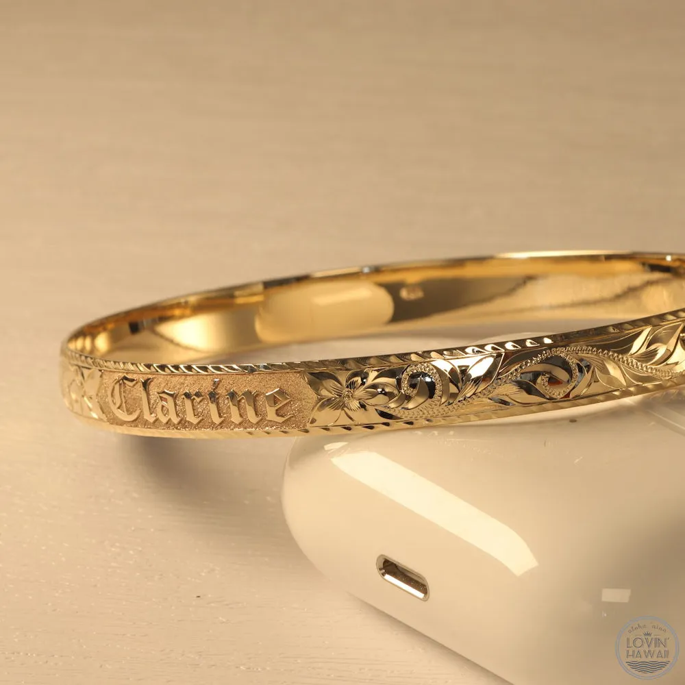 Hawaiian Gold Bracelet With Custom Name Engraving (8mm width, Dome Style)