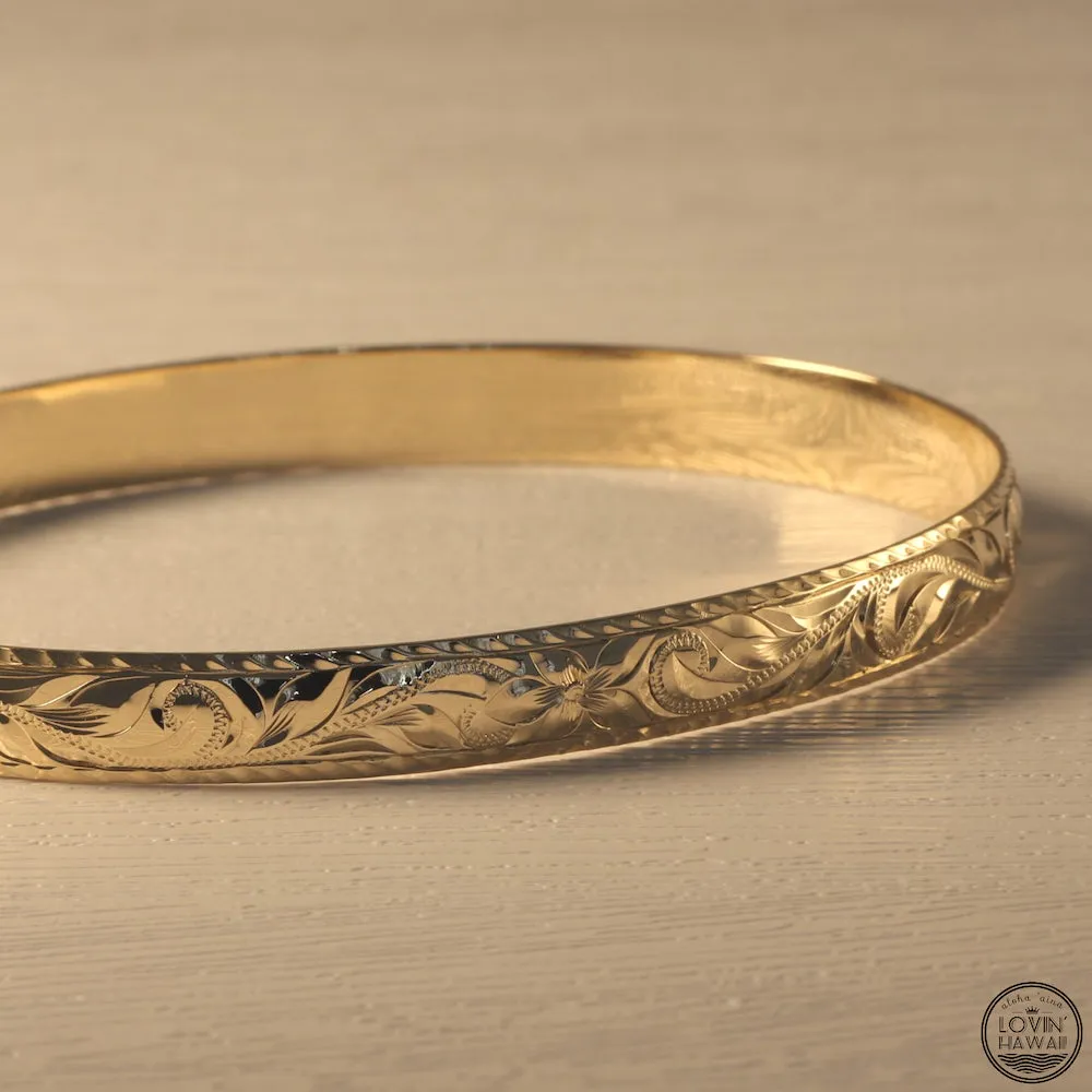 Hawaiian Gold Bracelet With Custom Name Engraving (8mm width, Dome Style)