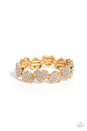 Headliner Heart - Gold - White Rhinestone Paparazzi Stretchy Bracelet