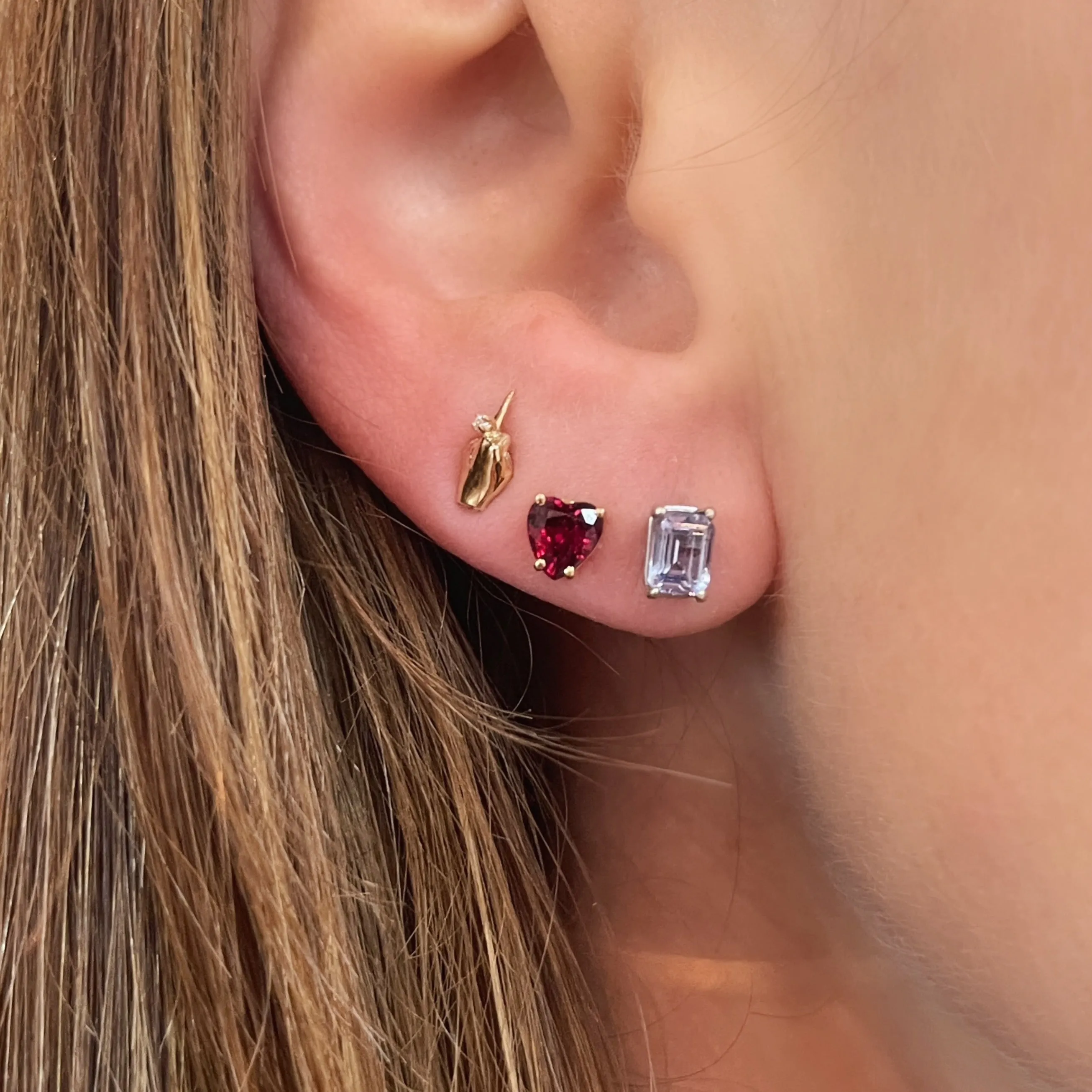 Heart Shape Ruby Sprinkle Stud Earrings
