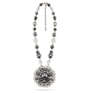 HEMATITE GREY PEARL FILIGREE PENDANT NECKLACES #285SV1101 (7D3/6D4/4B3)