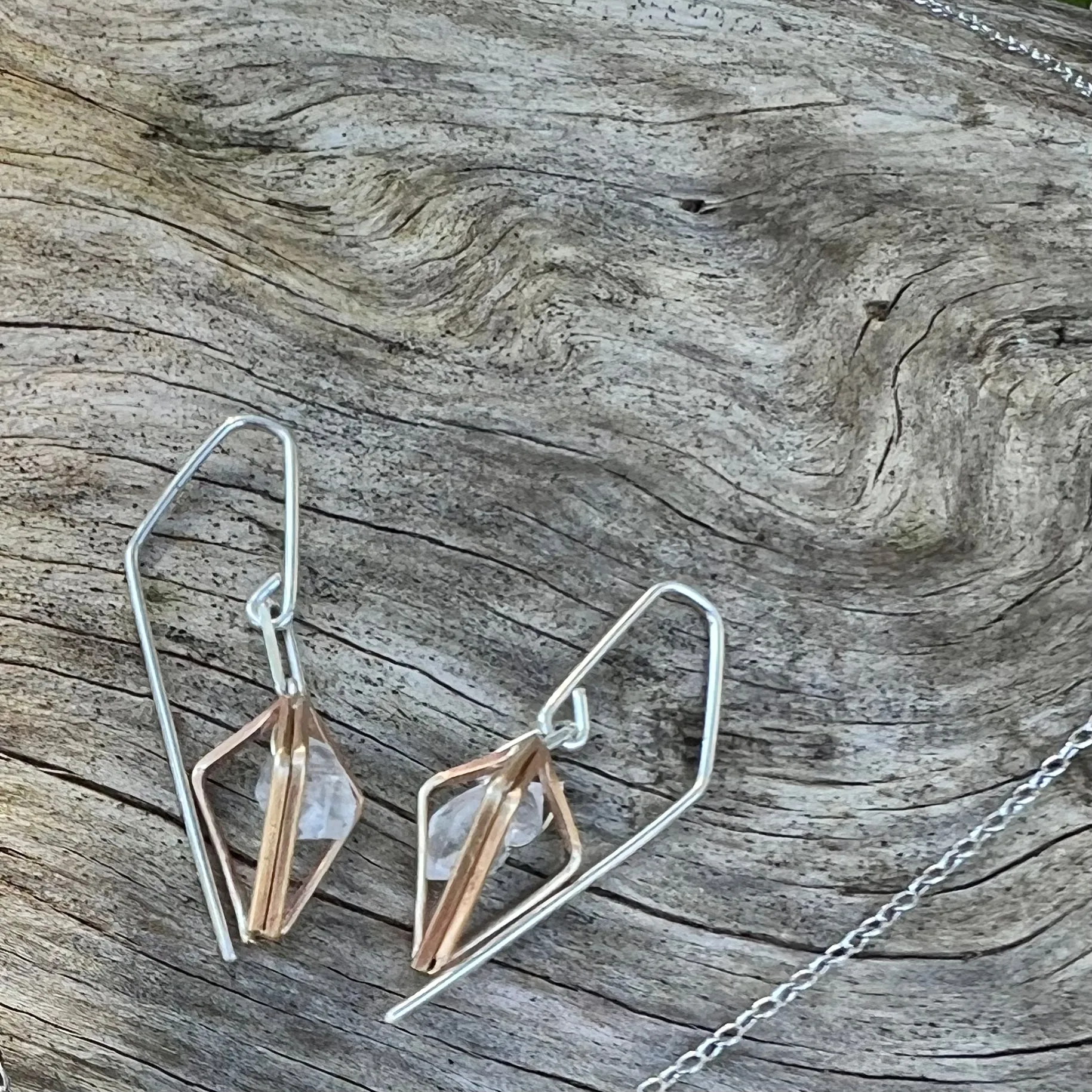 Herkimer Double Diamond Earrings, Handmade