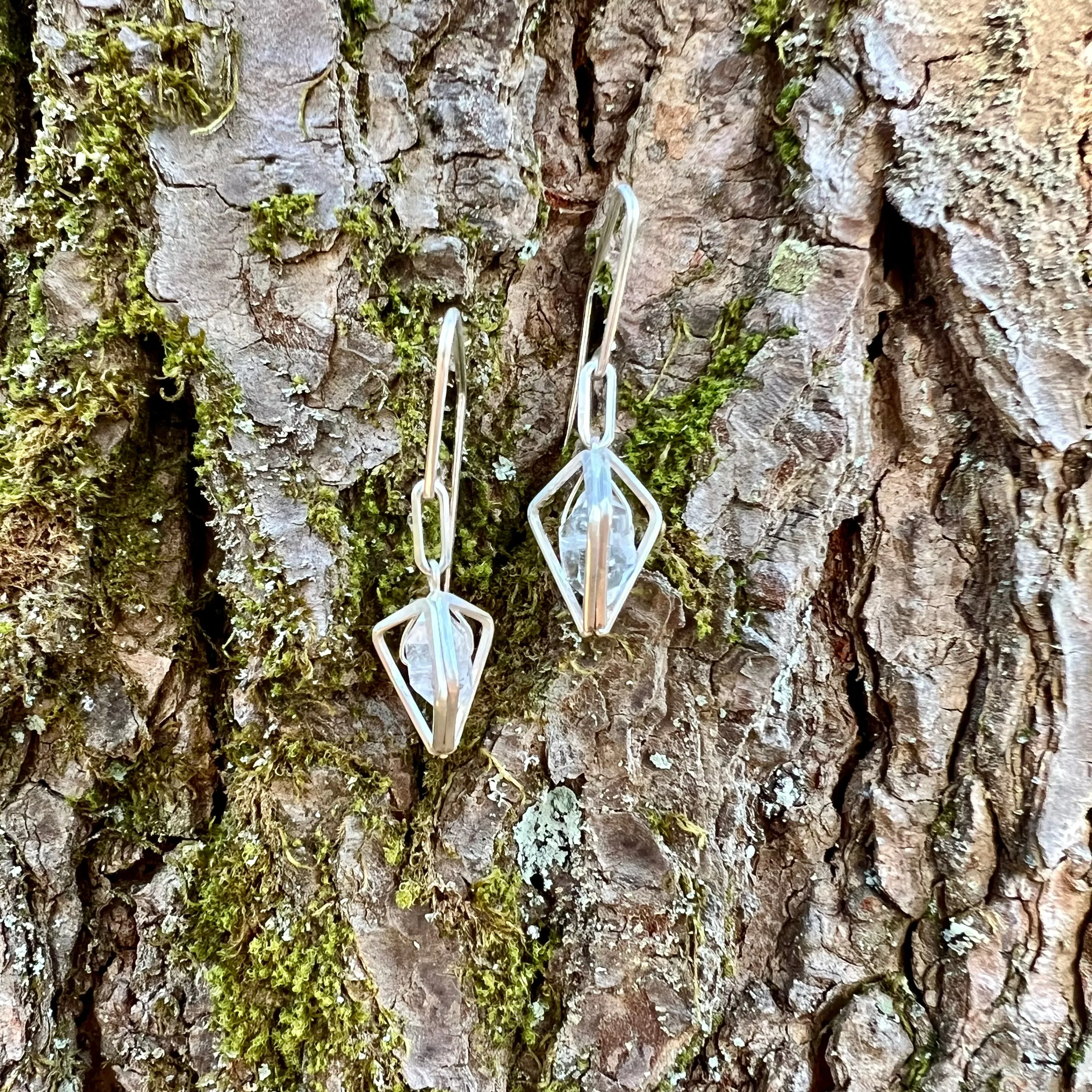 Herkimer Double Diamond Earrings, Handmade