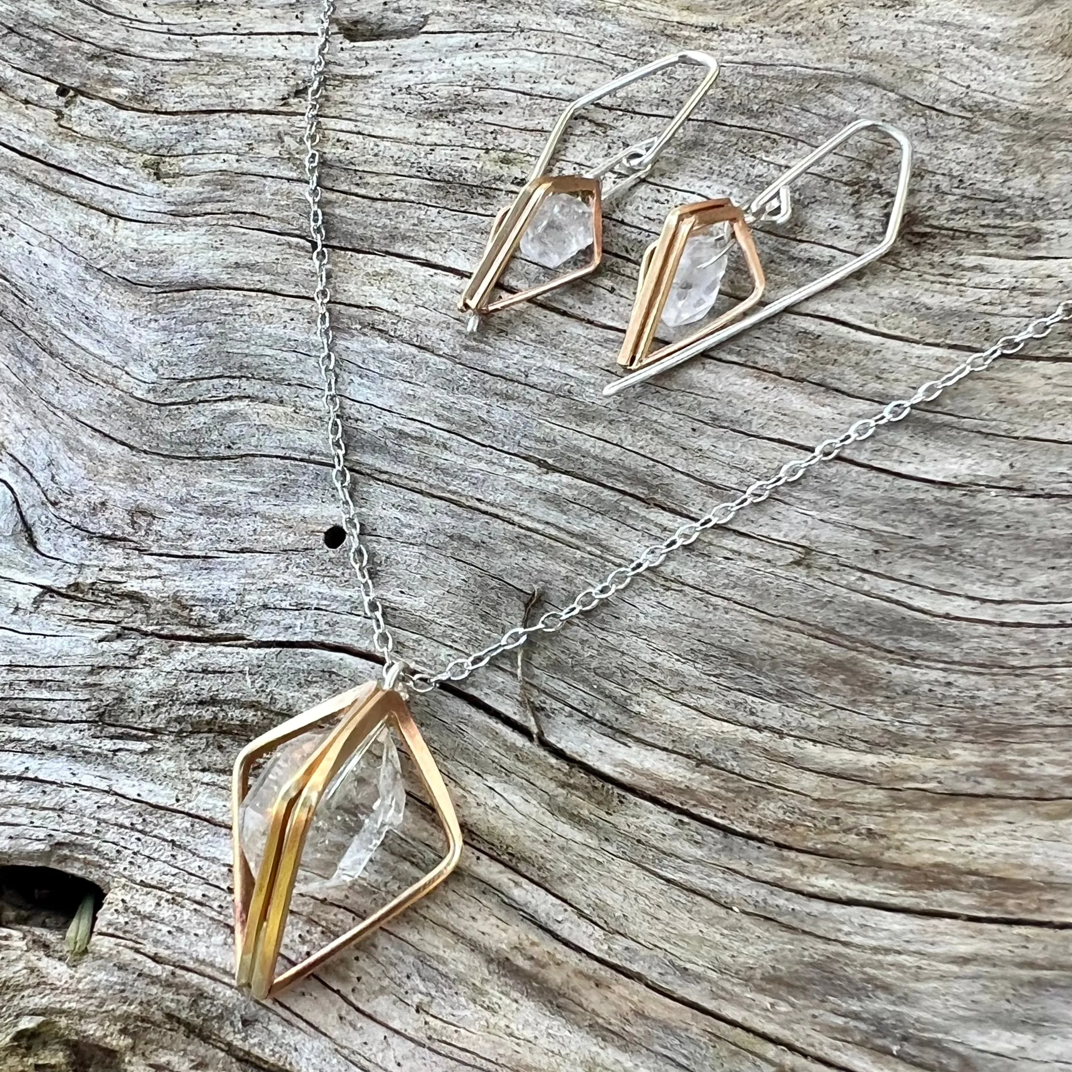 Herkimer Double Diamond Earrings, Handmade