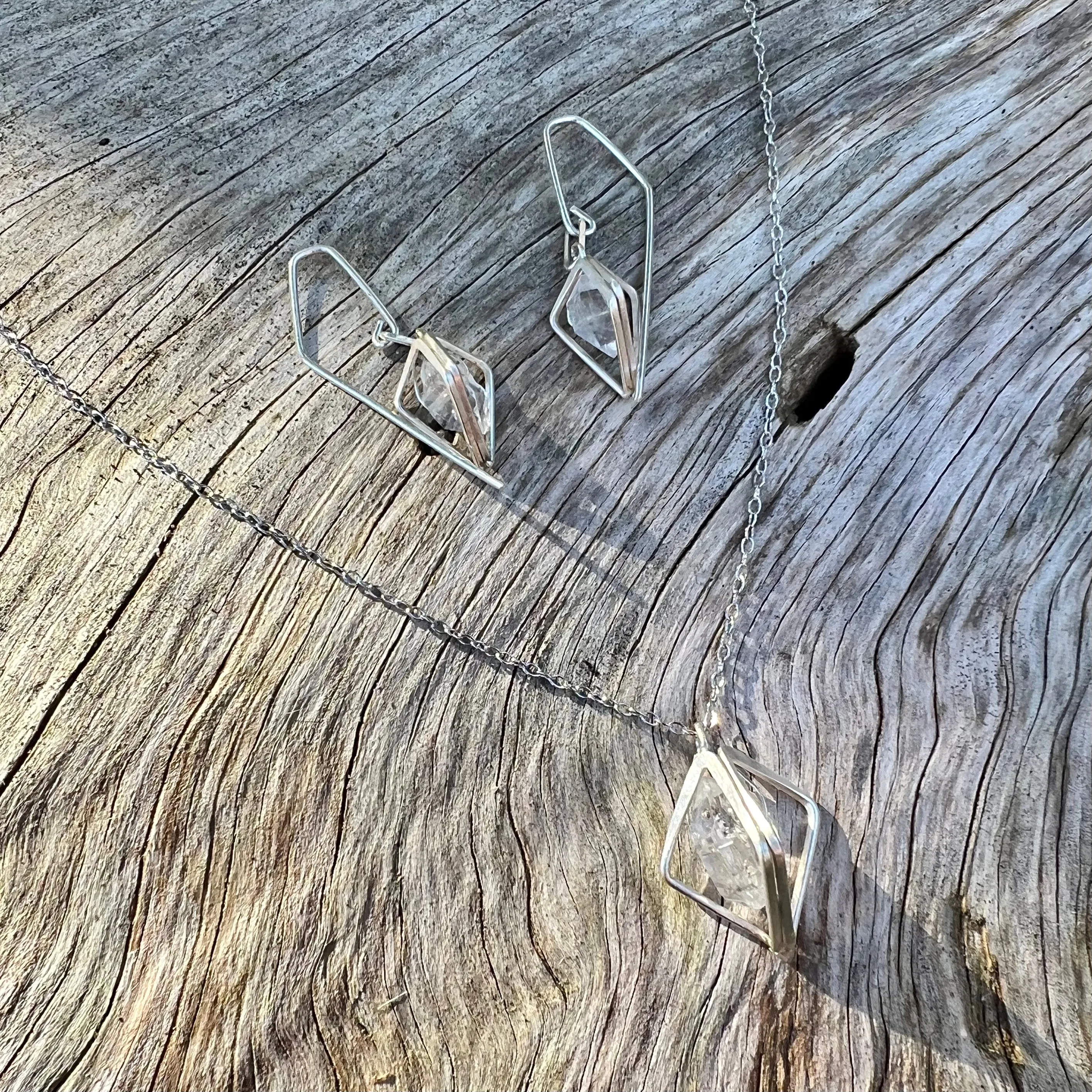 Herkimer Double Diamond Earrings, Handmade