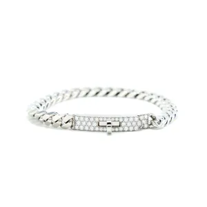 Hermes Size LG Kelly Gourmette Bracelet White Gold With Diamonds