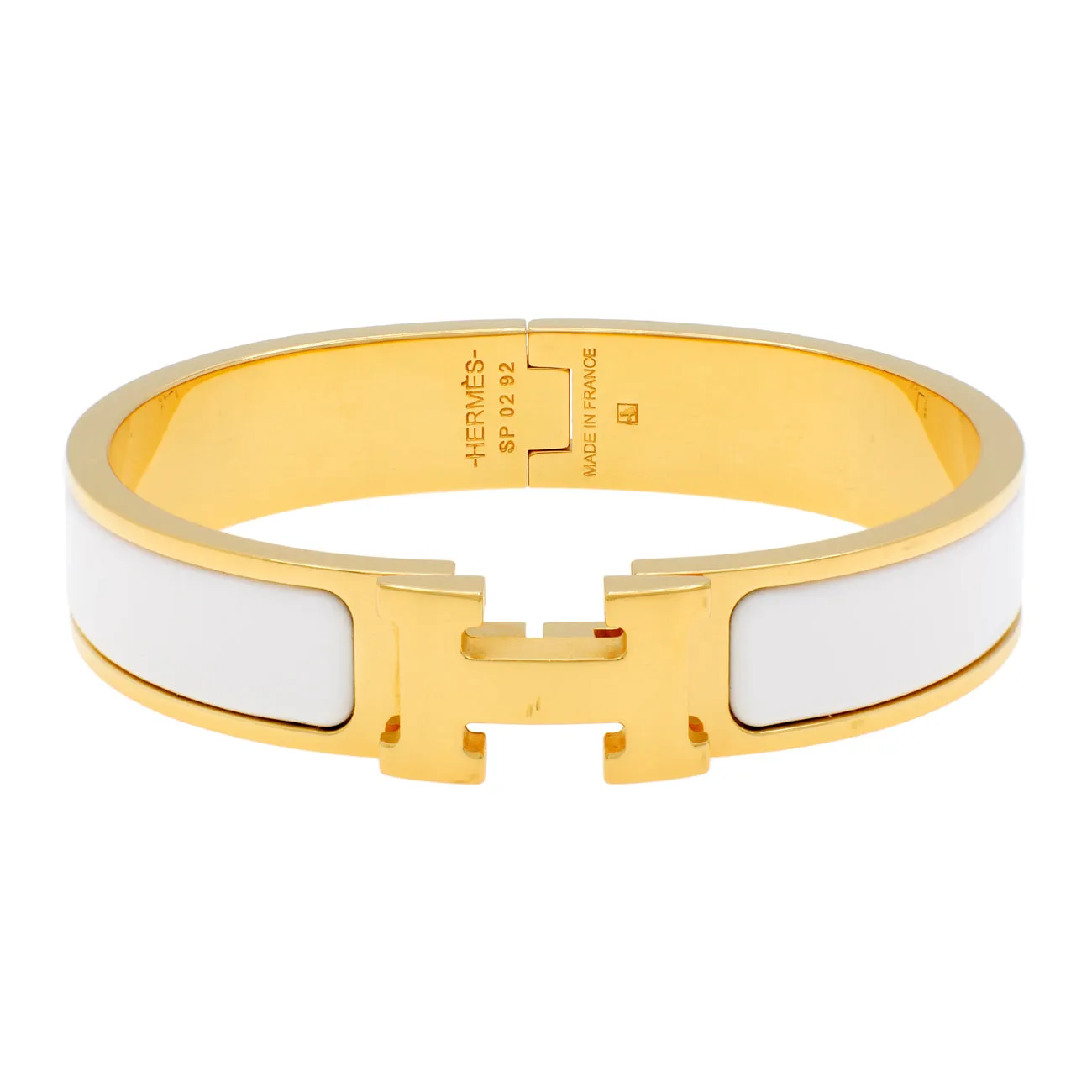 Hermes White Enamel Clic H Bracelet