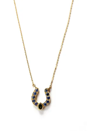 Horseshoe Necklace with Blue Sapphire and Cabochon Accent
