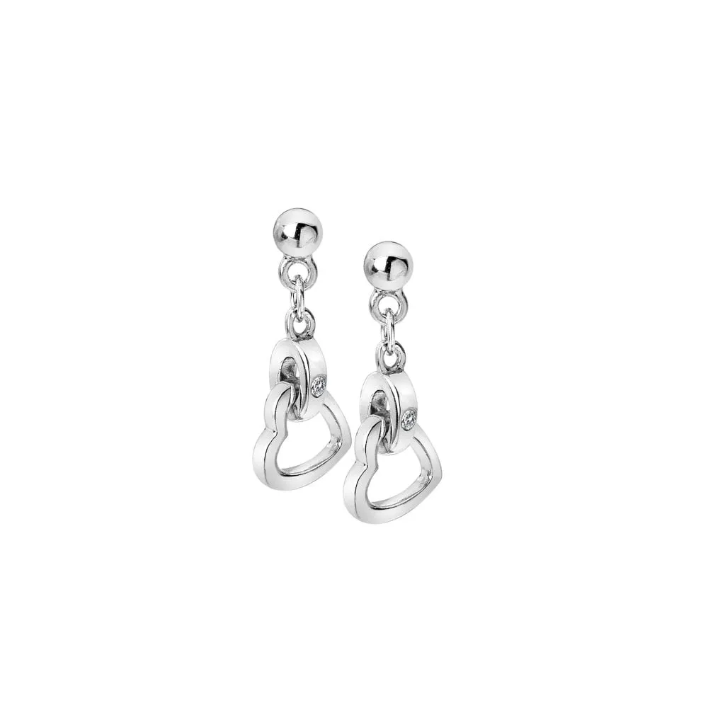 Hot Diamonds Trio Heart Drop Dangle Sterling Silver & Diamond Earrings