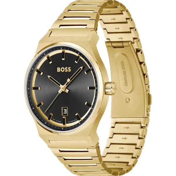 Hugo Boss Candor Gold Stainless Steel Black Dial Quartz Watch for Gents - Boss 1514077
