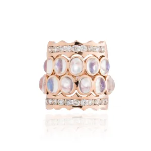 Iconic Wave 18K Rose Gold Ring with Moonstone Cabochon