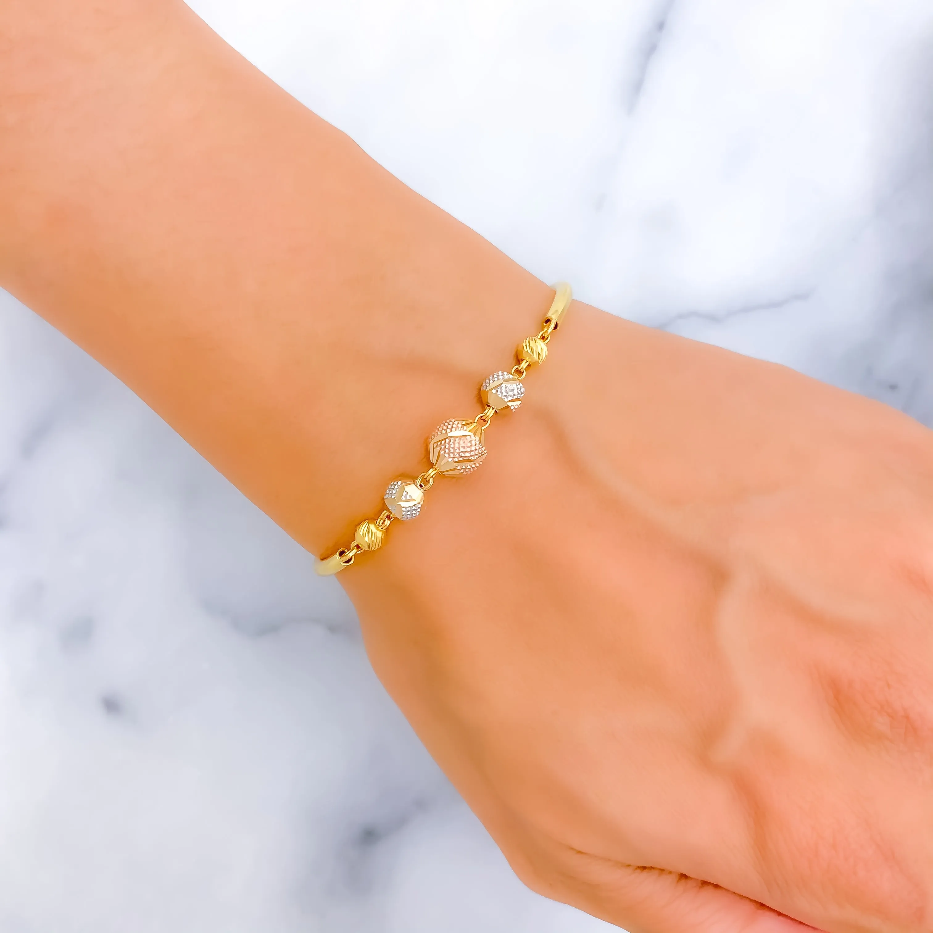 Imperial Striped 22k Gold Orb Flexi Bangle Bracelet