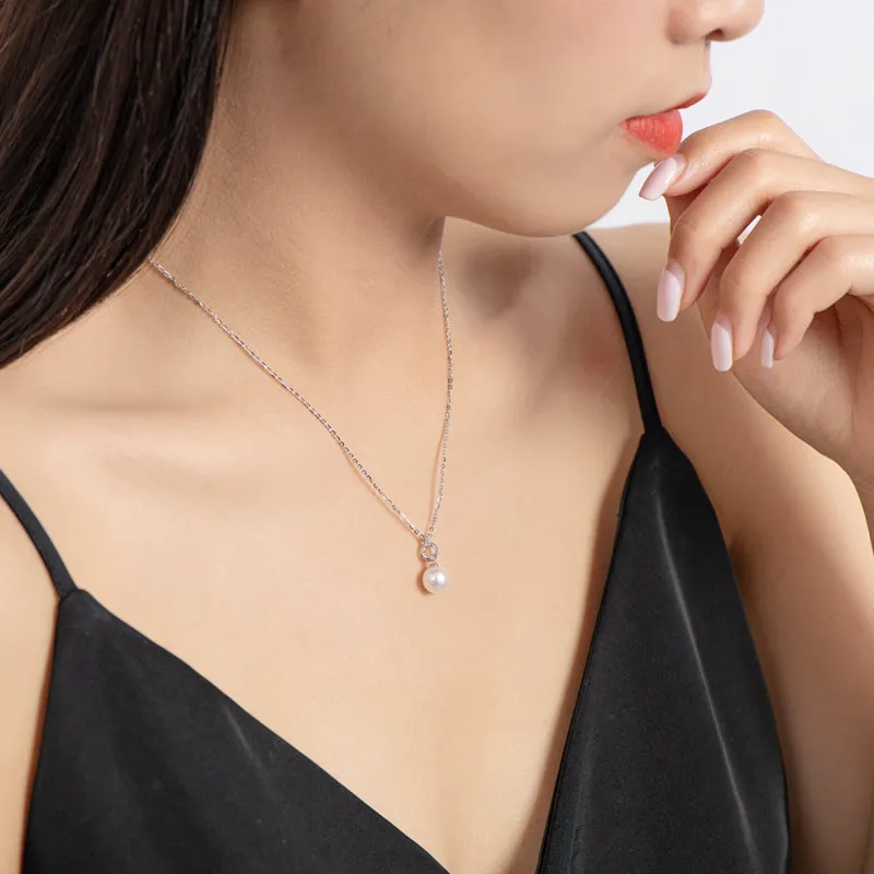 Infinity Circle Geniune White Pearl Pendant Necklace