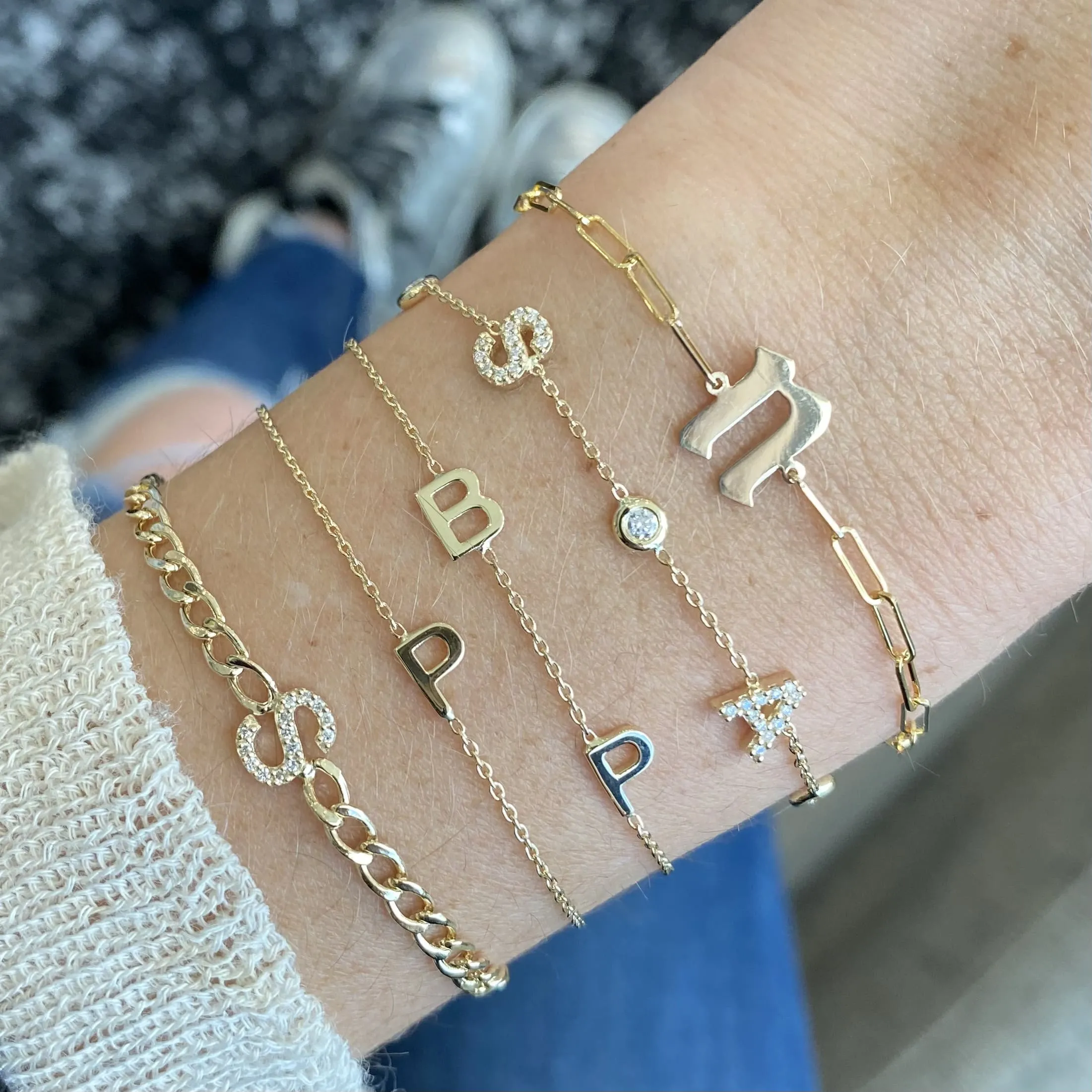 Initial and Alternating Pave Bezel Bracelet