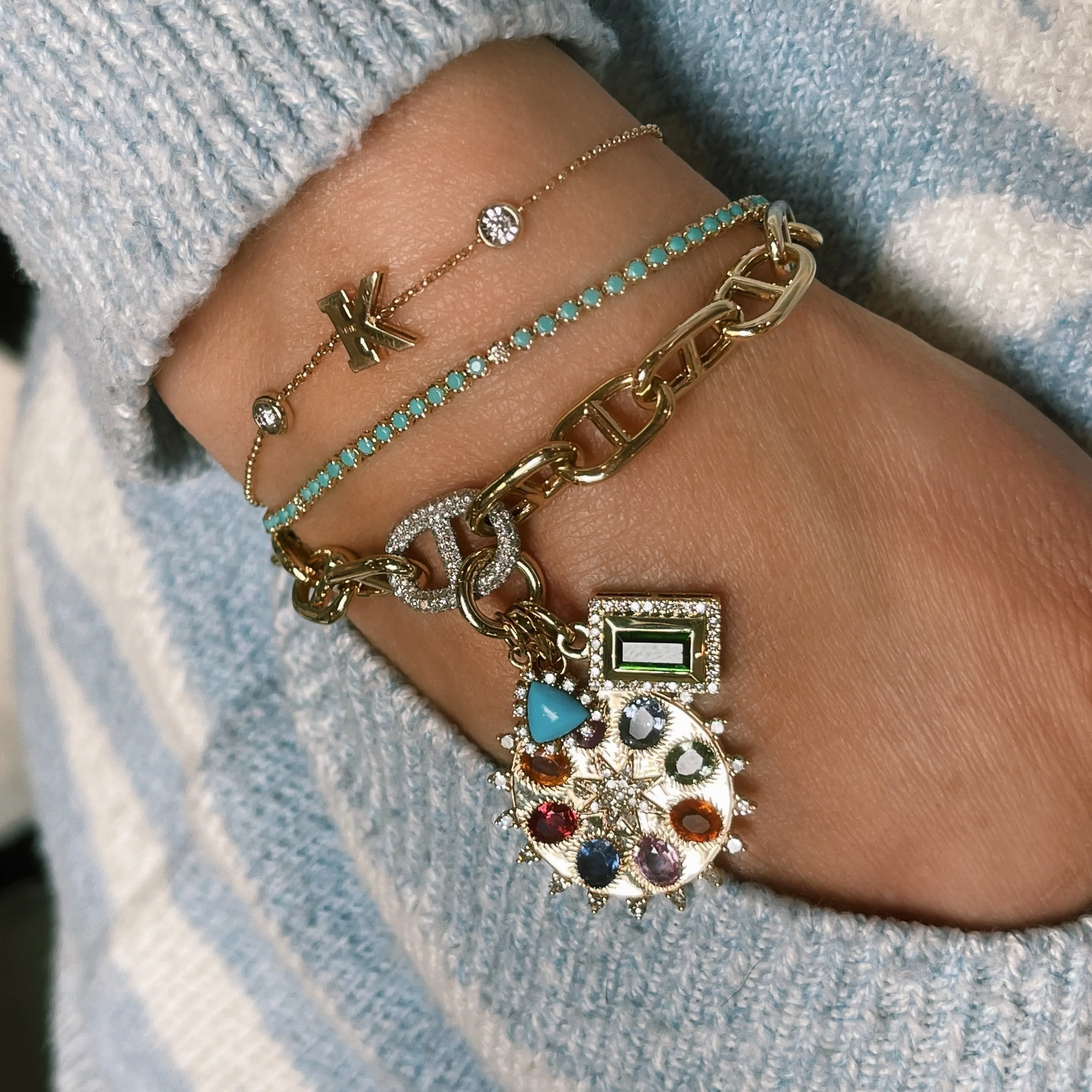 Initial Bracelet with Bezel Set Diamonds