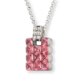 Invisible Set Pink Sapphire & Diamond Pendant Necklace In 18k White Gold
