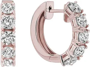 JewelMore 1 Carat to 5 Carat 14K Gold Round White Diamond Ladies Huggies Hoop Earrings (I1-I2 Clarity)-Certified