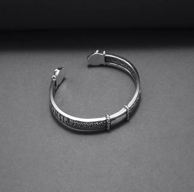 Jormungandr Bracelet | Silver Viking Cuff with Elder Futhark Runes