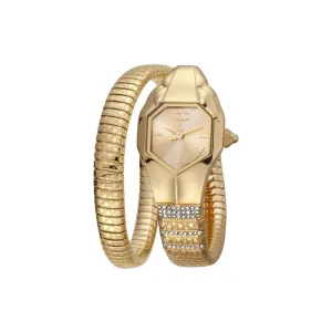 Just Cavalli LadiesÂ Watch With One Round Snake Gold Bracelet With Stone