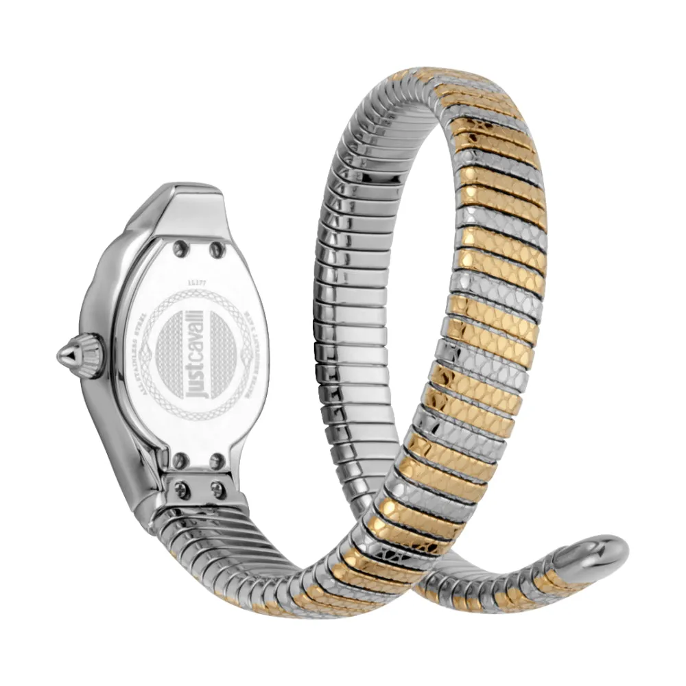Just Cavalli Women Watch, Two Tone Silver & Gold Color Case, White Mop Dial, Two Tone Silver & Gold Color Stainless Steel Metal Bracelet