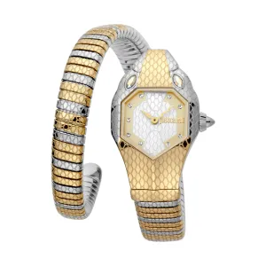 Just Cavalli Women Watch, Two Tone Silver & Gold Color Case, White Mop Dial, Two Tone Silver & Gold Color Stainless Steel Metal Bracelet