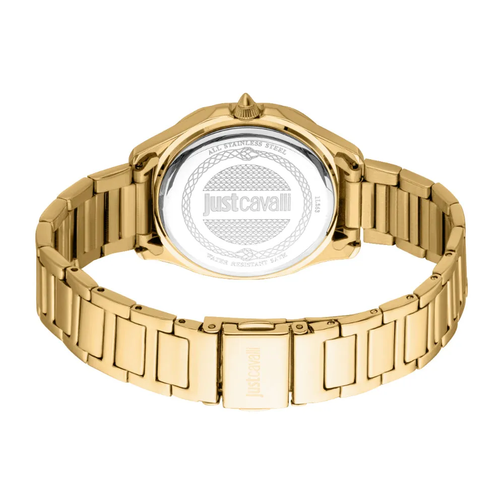 Just Cavalli Women's Gold Color Case Watch with Silver Dial and Gold Color Metal Bracelet