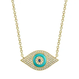 Kate 14K Yellow Gold Blue Sapphire & Composite Turuoise Diamond Pavé Evil Eye Necklace