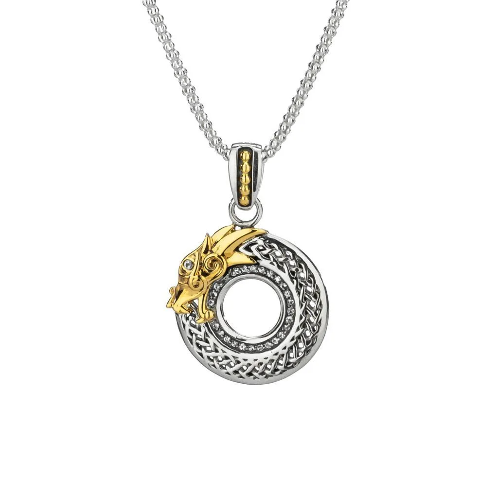 Keith Jack Small Dragon Sterling Silver and 10K Yellow Gold White Sapphire Pendant