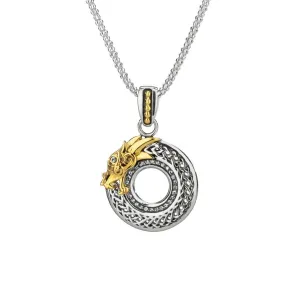 Keith Jack Small Dragon Sterling Silver and 10K Yellow Gold White Sapphire Pendant