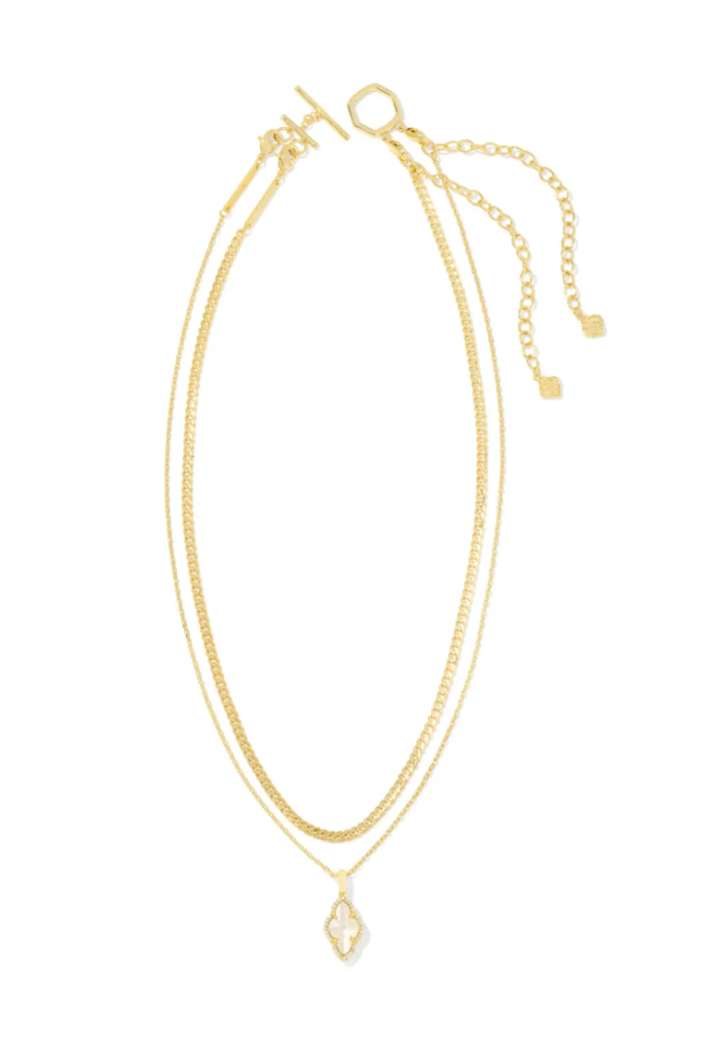 Kendra Scott Abbie Gold Pave Frame Large Long Pendant Necklace in Ivory Mother-of-Pearl | 9608865619