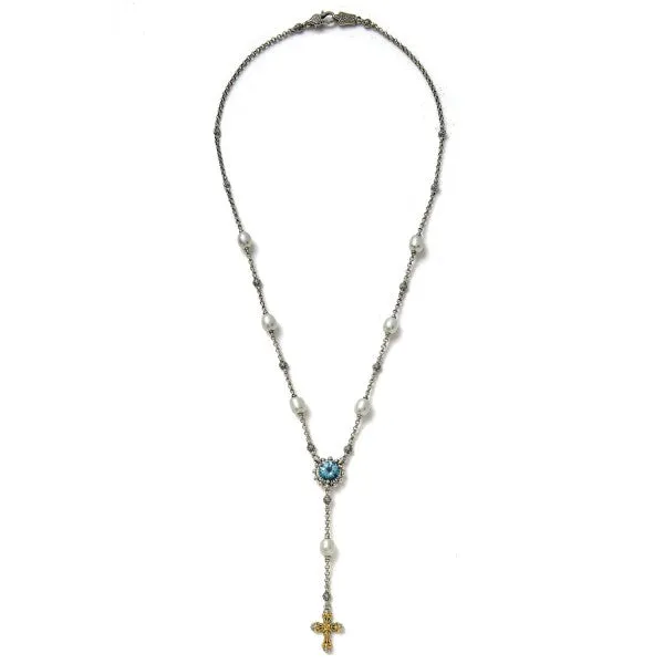 Konstantino Women's Blue Topaz Rosary Necklace, 16 IN