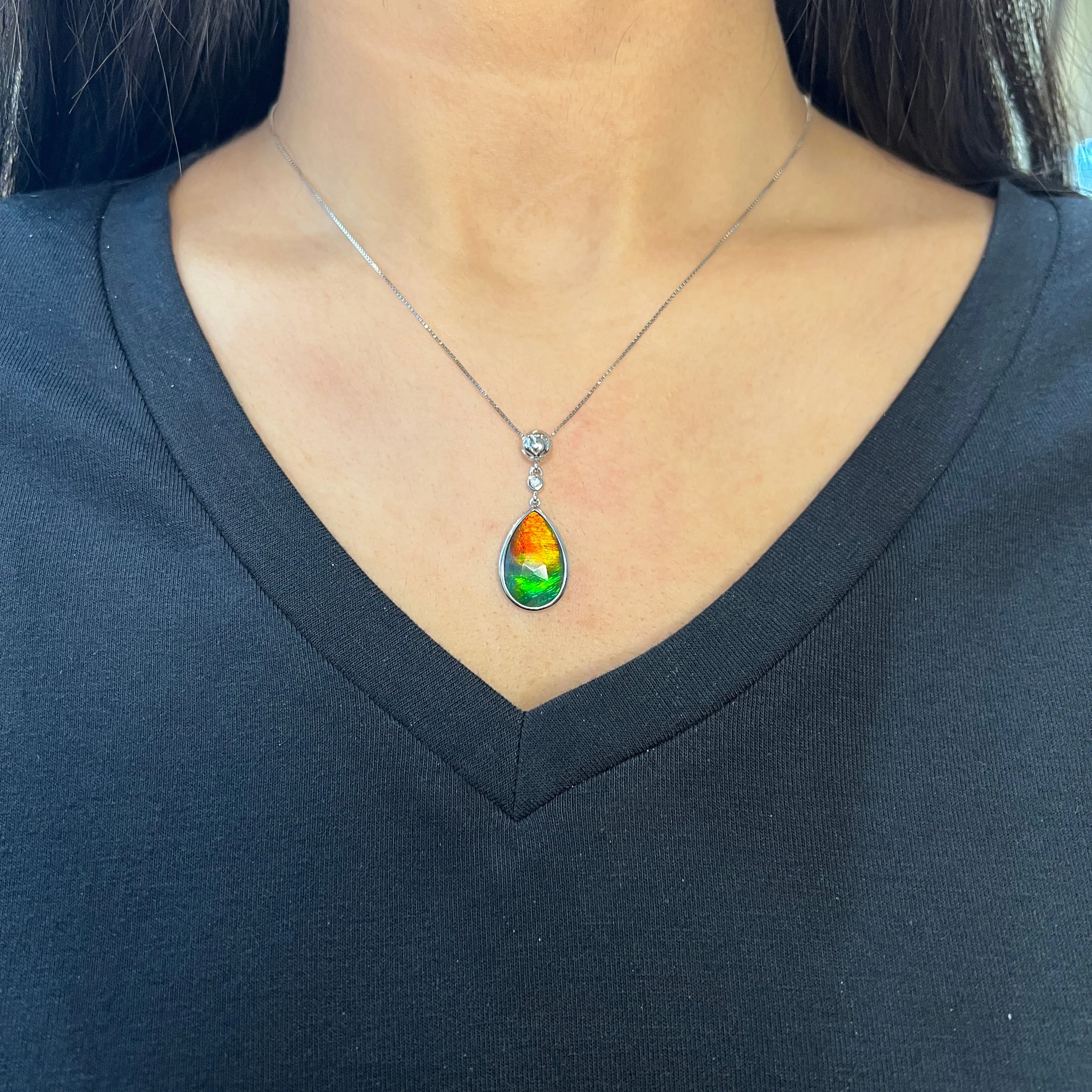 Korite Emily Ammolite Sterling Silver and White Sapphire Necklace