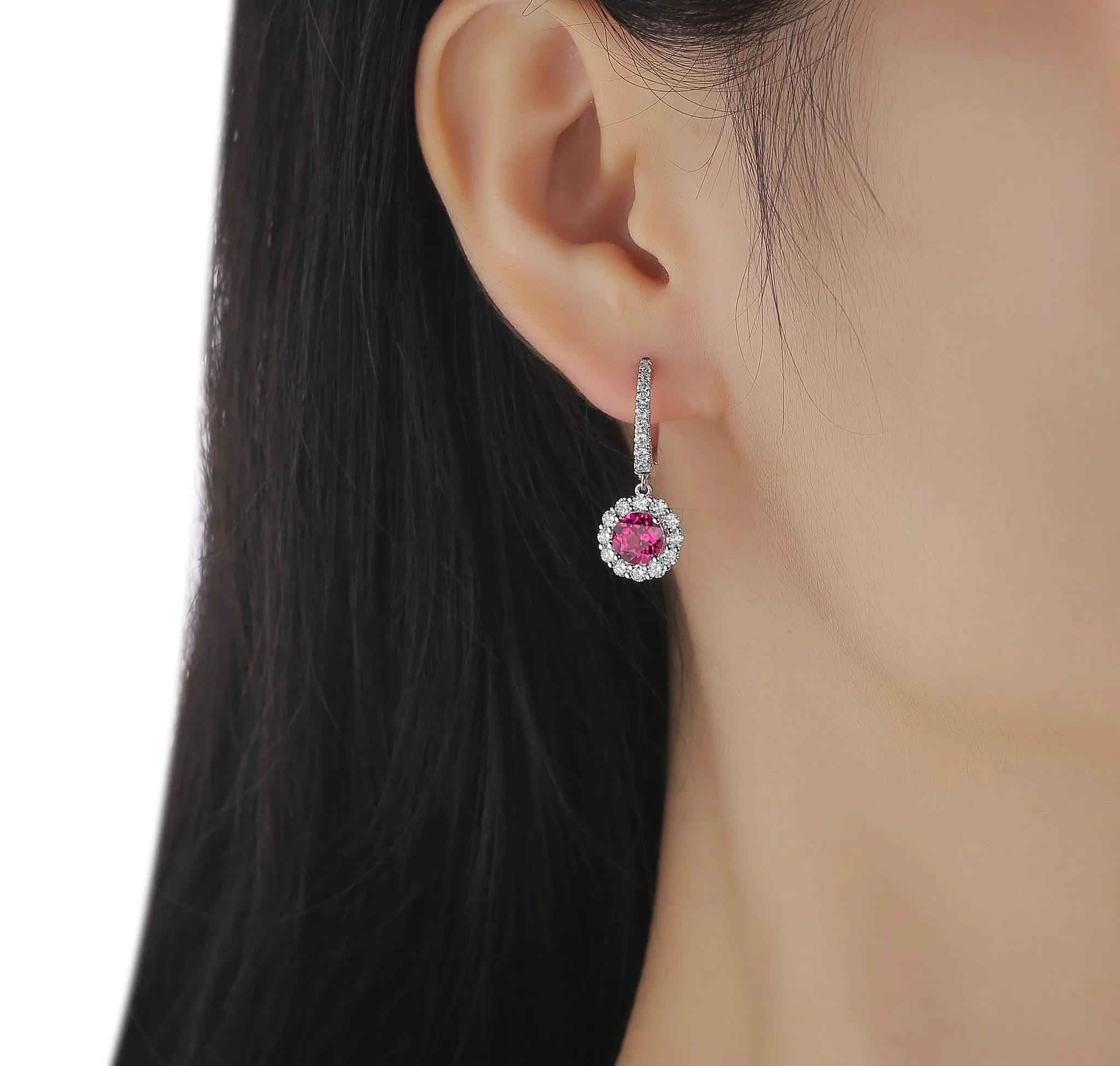 Lab Grown Diamond 3.25ctw Halo Drop Dangle Earrings <br> E-01922RUW