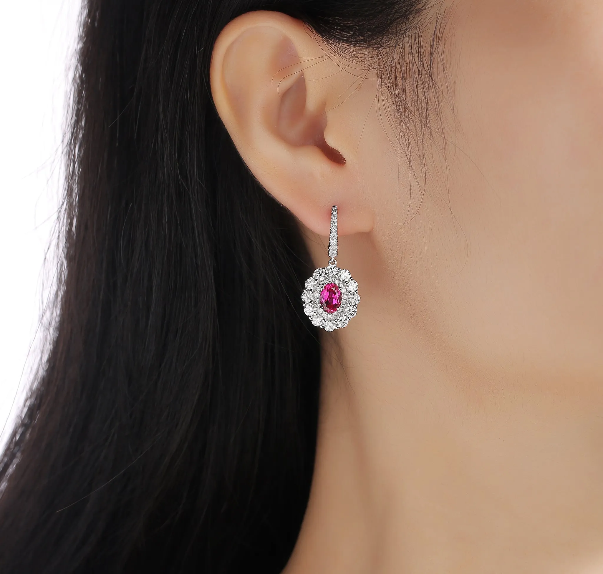 Lab Grown Diamond 4.65ctw Halo Drop Dangle Earrings <br> E-01910RUW