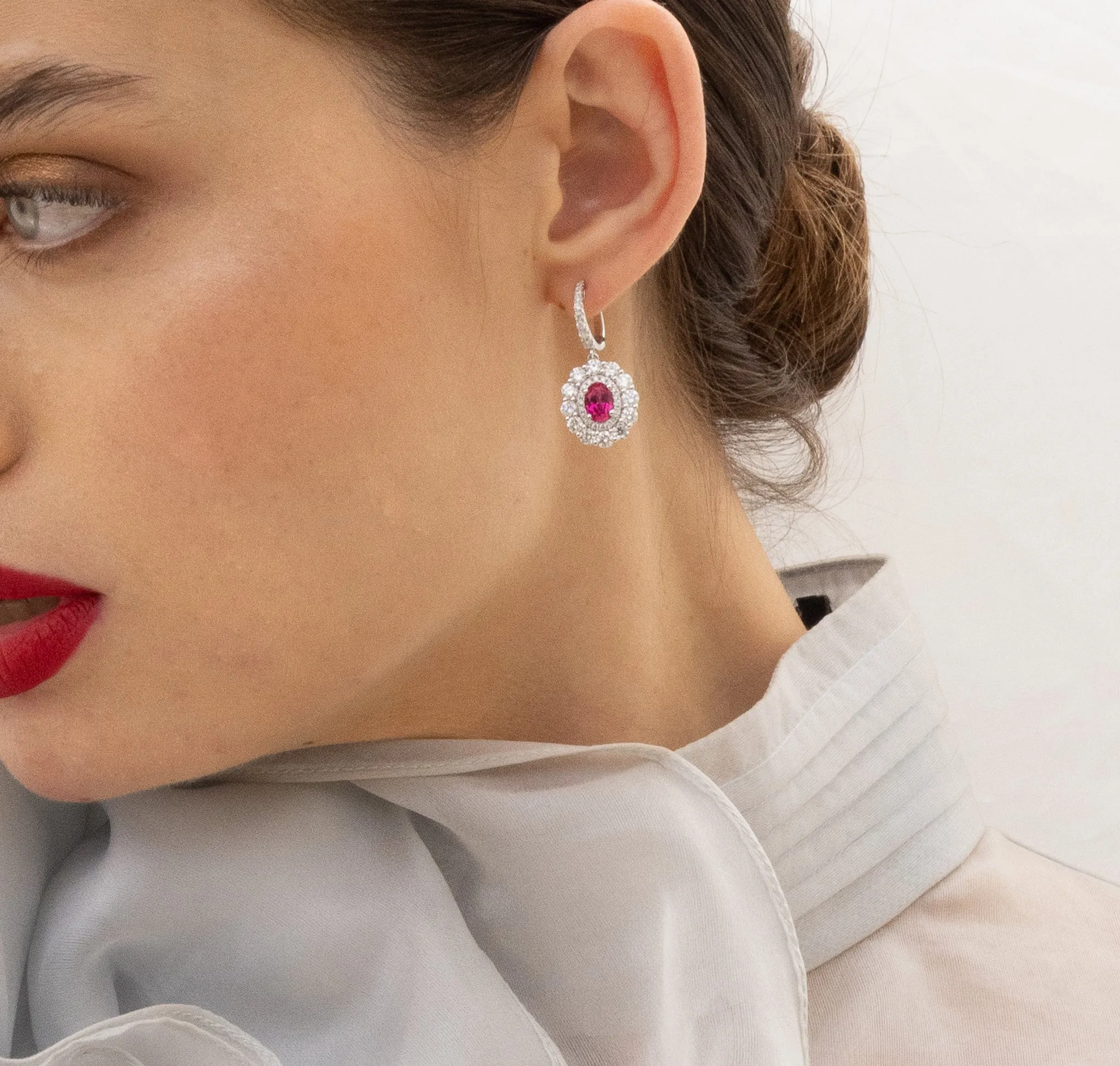 Lab Grown Diamond 4.65ctw Halo Drop Dangle Earrings <br> E-01910RUW