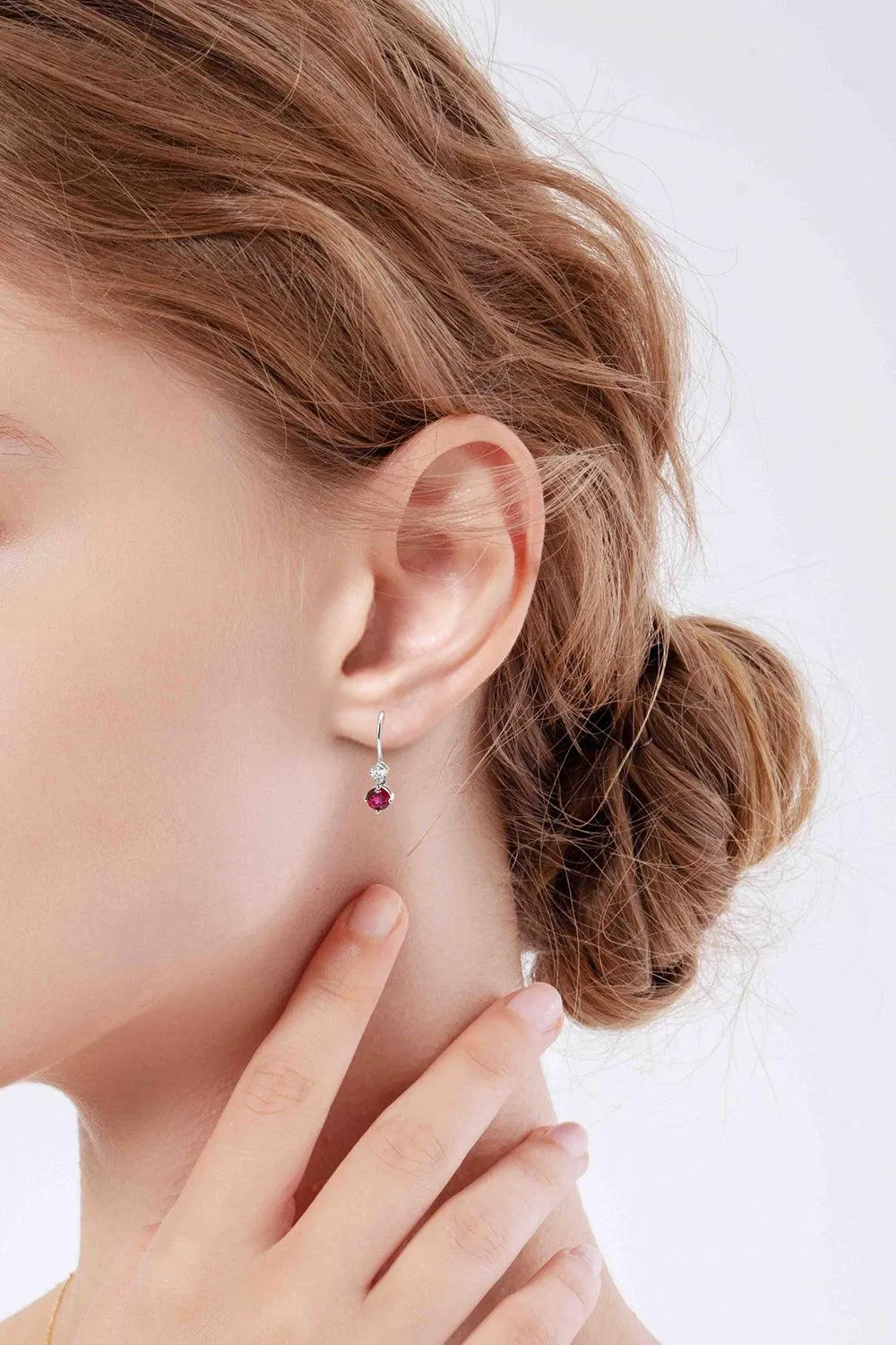 Lab Grown Ruby Round Dangle Drop Earrings