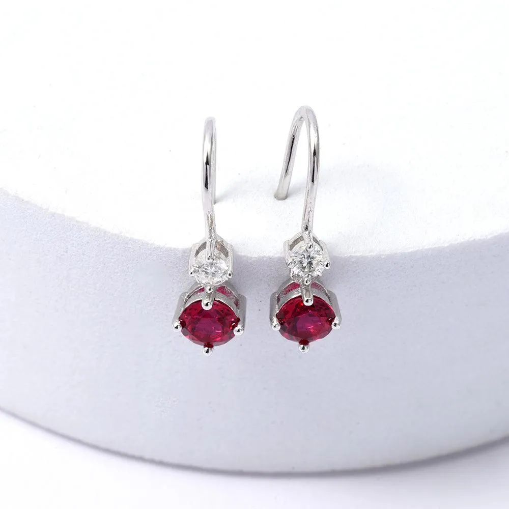 Lab Grown Ruby Round Dangle Drop Earrings