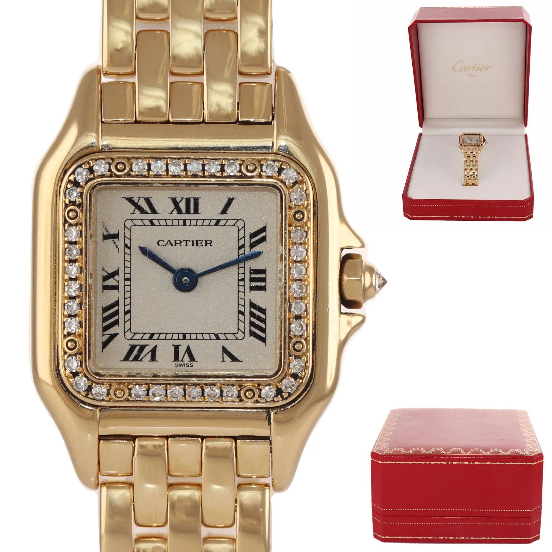 Ladies Cartier Panthere Diamond Ivory Roman 18k Yellow Gold 22mm 1280 Watch