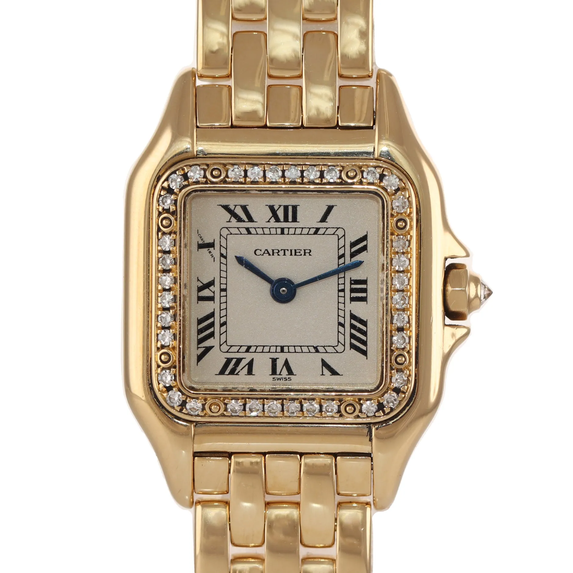 Ladies Cartier Panthere Diamond Ivory Roman 18k Yellow Gold 22mm 1280 Watch