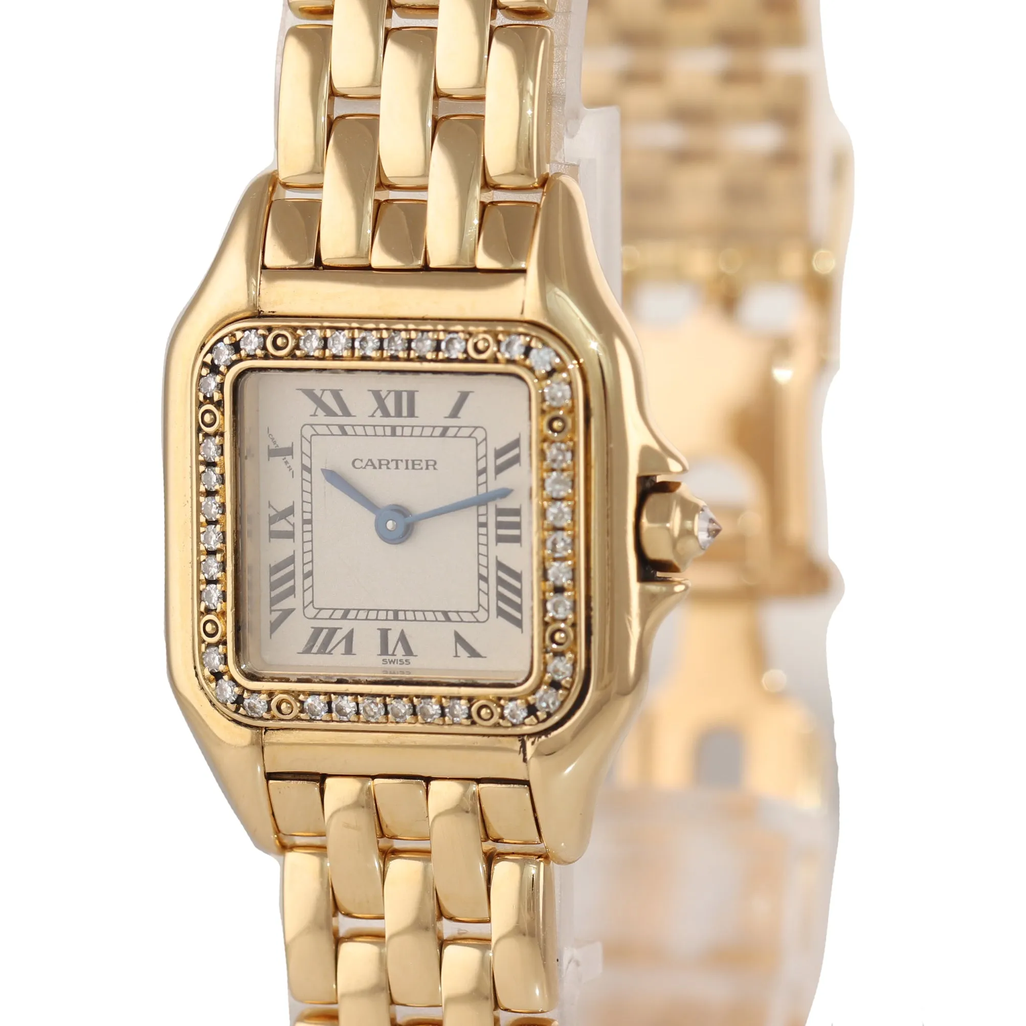 Ladies Cartier Panthere Diamond Ivory Roman 18k Yellow Gold 22mm 1280 Watch