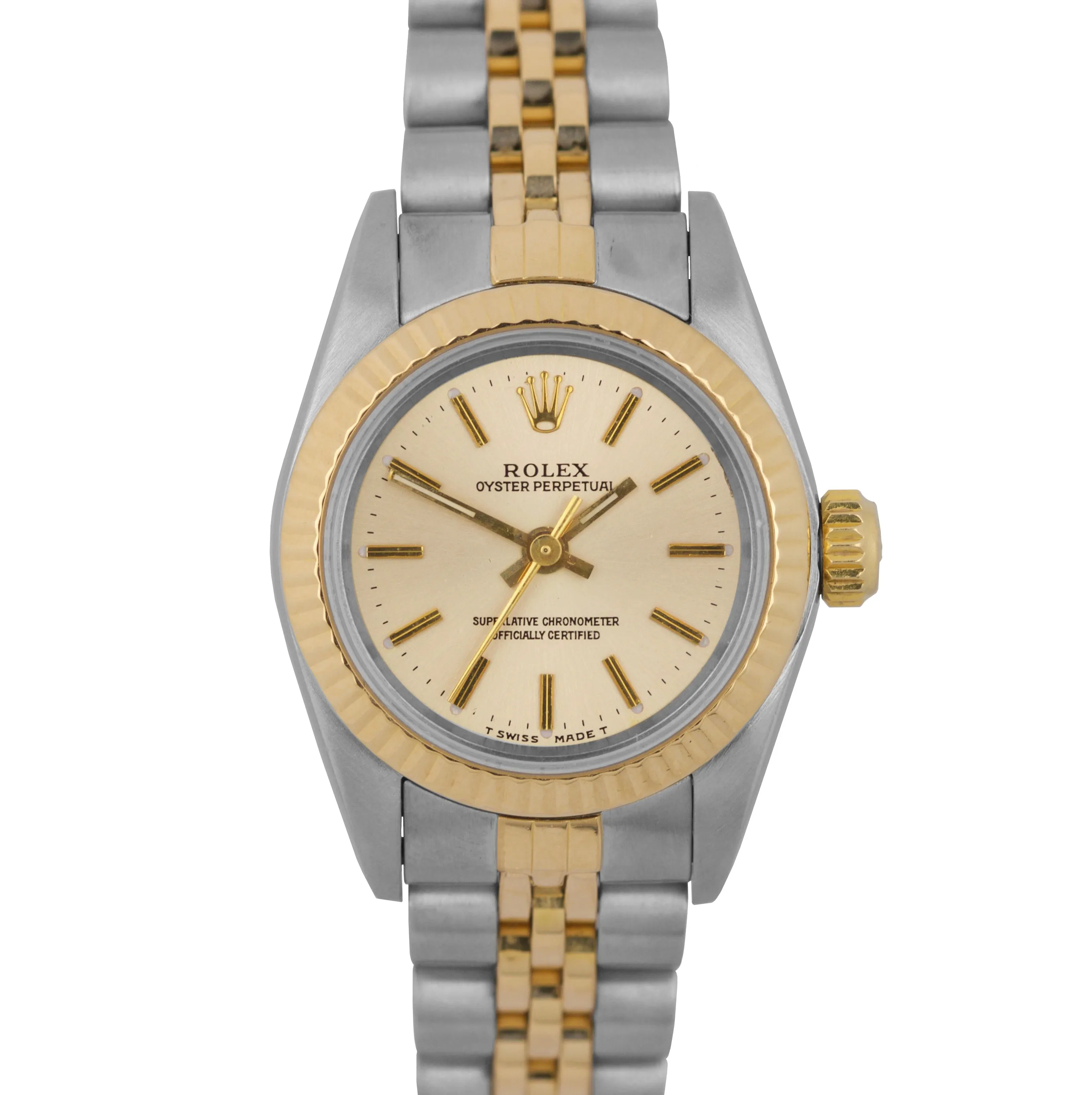 Ladies Rolex Oyster Perpetual 24mm Silver Patina 67193 Two-Tone Jubilee Watch