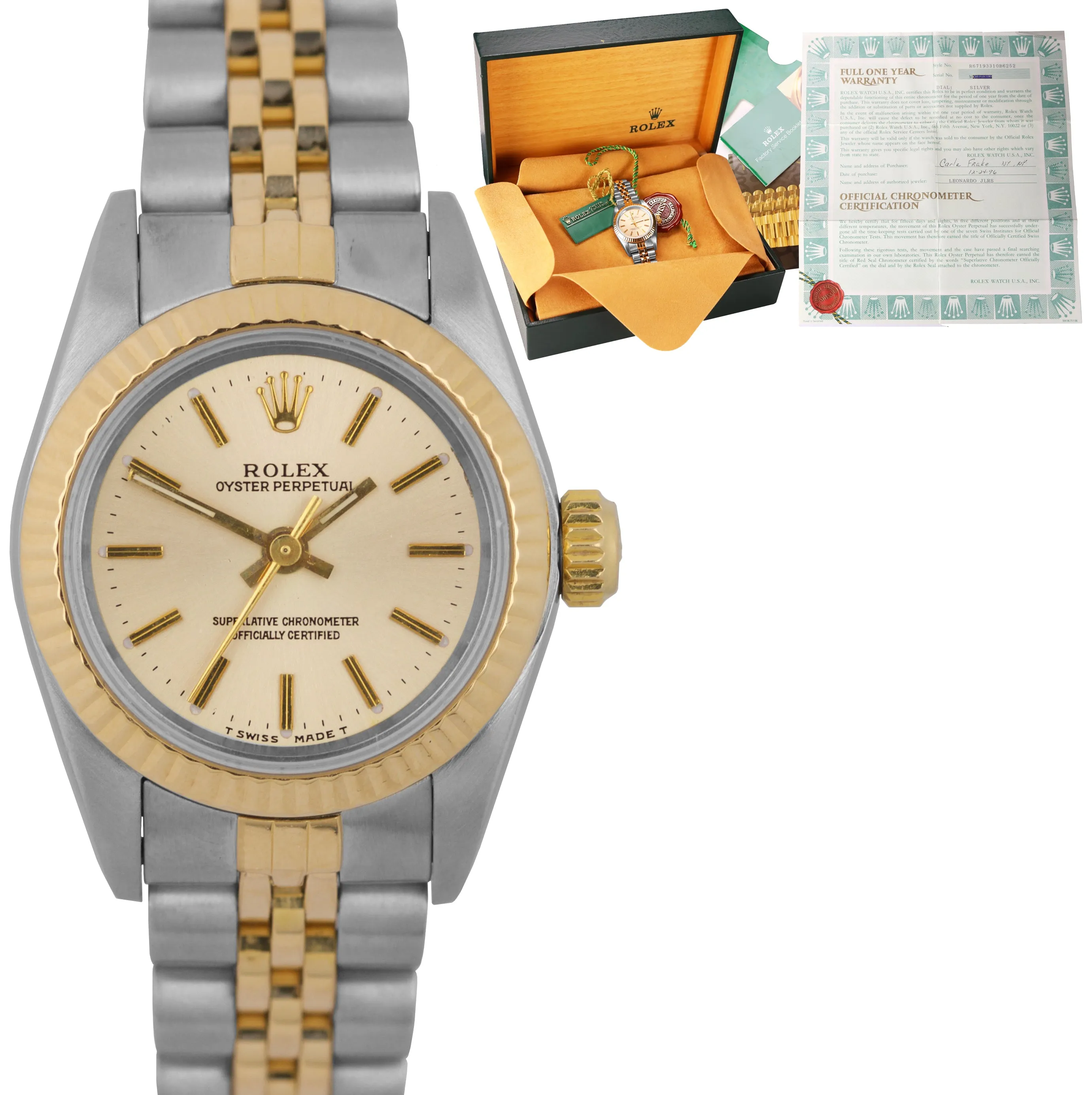 Ladies Rolex Oyster Perpetual 24mm Silver Patina 67193 Two-Tone Jubilee Watch