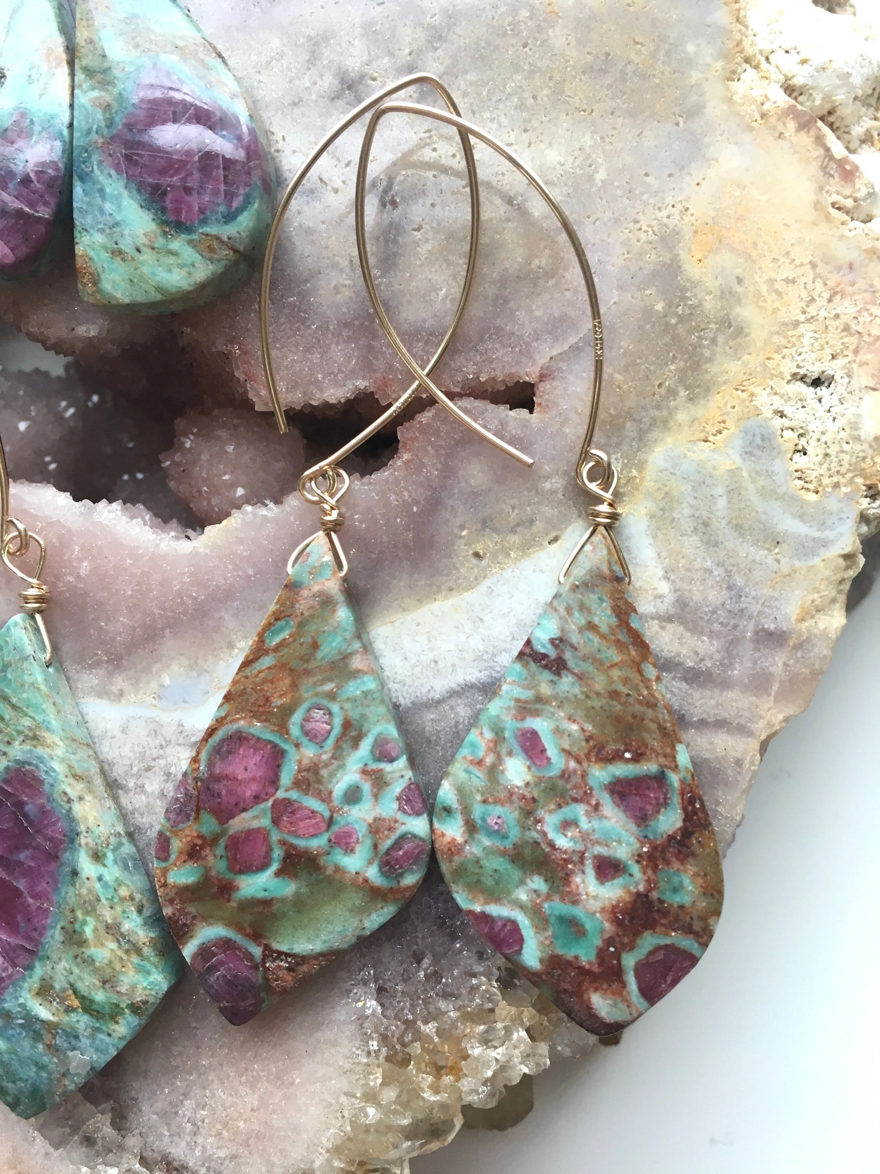 Large Statement Ruby in Fushite Earrings - Raw Crystal Stone Earrings - Ruby Jewelry - July Birthstone - Gift For Her