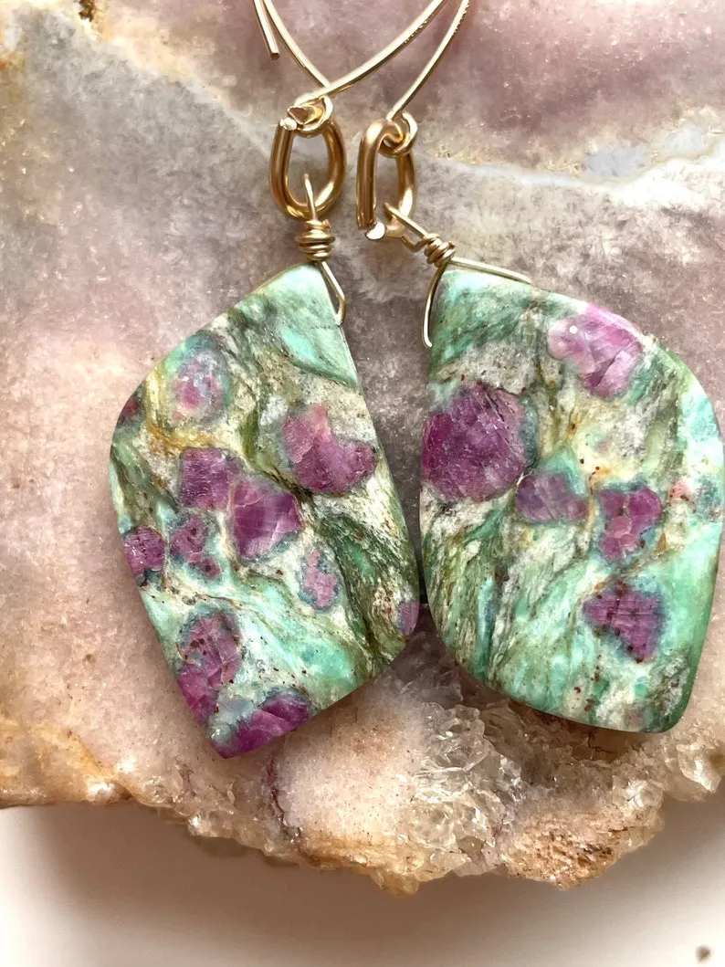 Large Statement Ruby in Fushite Earrings - Raw Crystal Stone Earrings - Ruby Jewelry - July Birthstone - Gift For Her