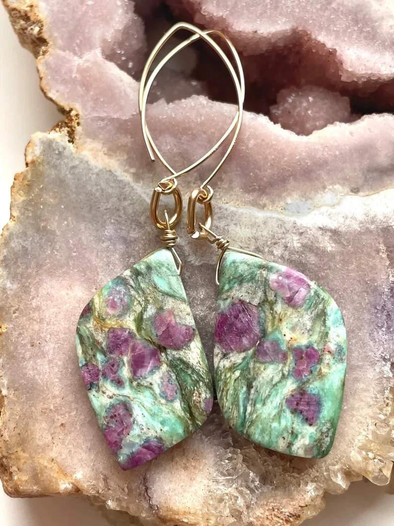 Large Statement Ruby in Fushite Earrings - Raw Crystal Stone Earrings - Ruby Jewelry - July Birthstone - Gift For Her