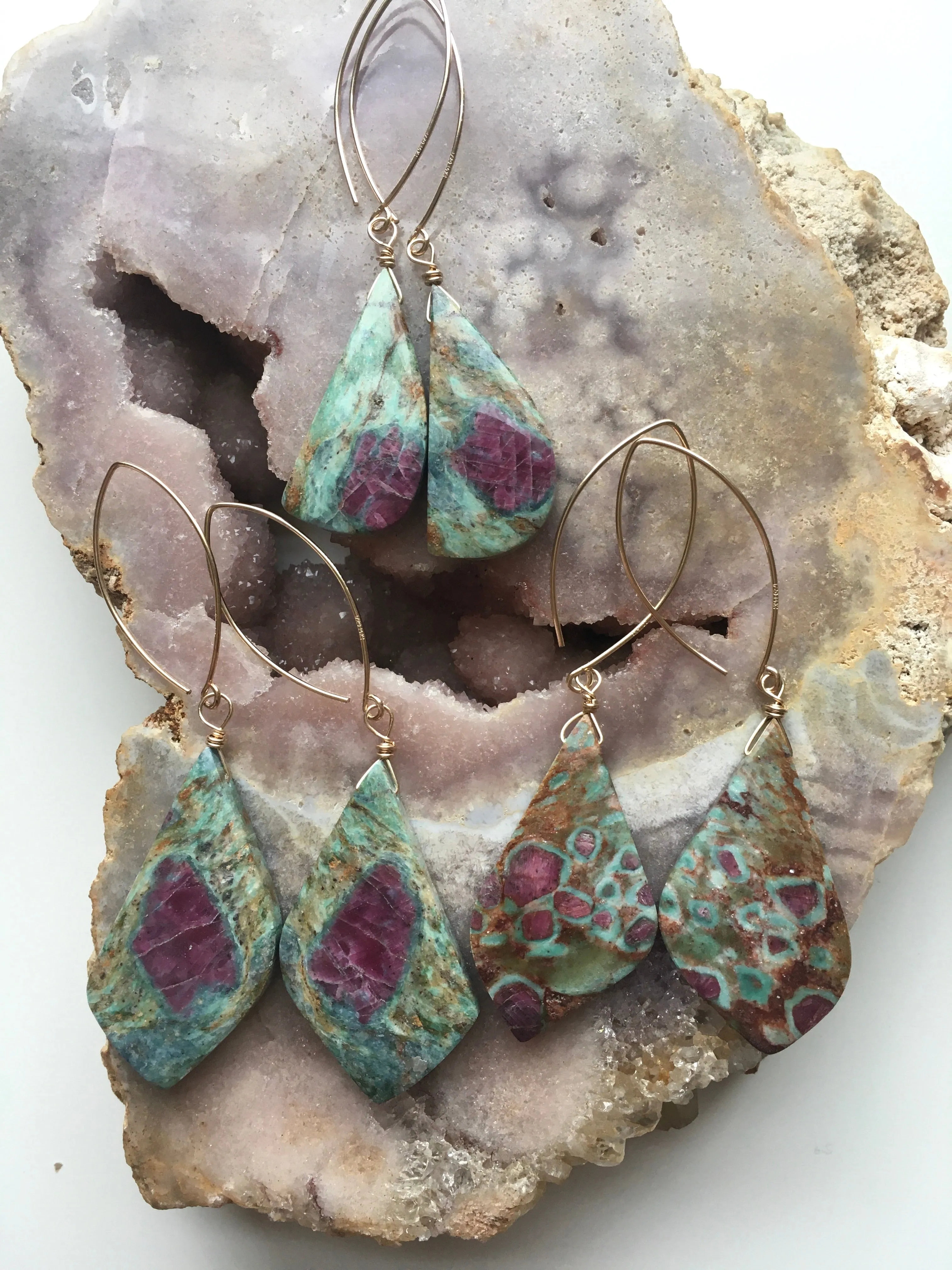 Large Statement Ruby in Fushite Earrings - Raw Crystal Stone Earrings - Ruby Jewelry - July Birthstone - Gift For Her